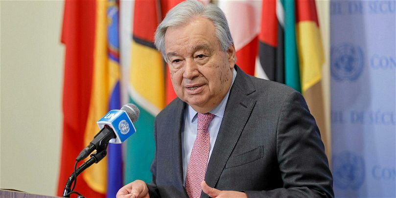 Antonio Guterres lors d'une conférence de presse, le 21 juin 2024.